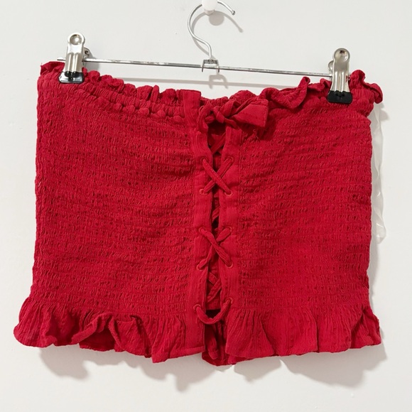 American Eagle Outfitters Tops - American Eagle Tube Top Womens Small Lace Up Tie Front Corset Ruffles Smocked